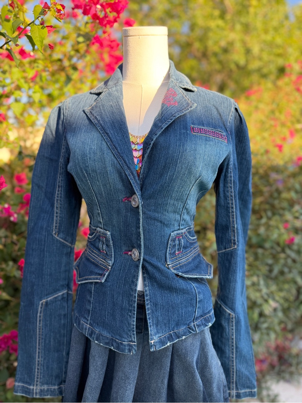 Y2K Denim Rocawear Fitted Jacket with Pink Accents